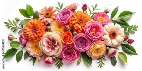 Vibrant Botanical Harmony Lush Bouquet of Gerberas and Roses on White, Elegant Floral Composition for Romantic Occasions and Design Projects