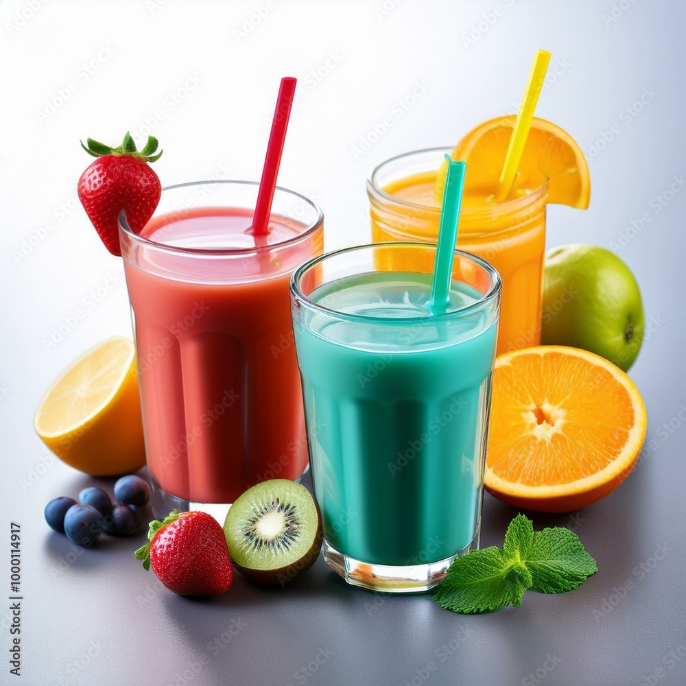 colorful drinks and fruits 
