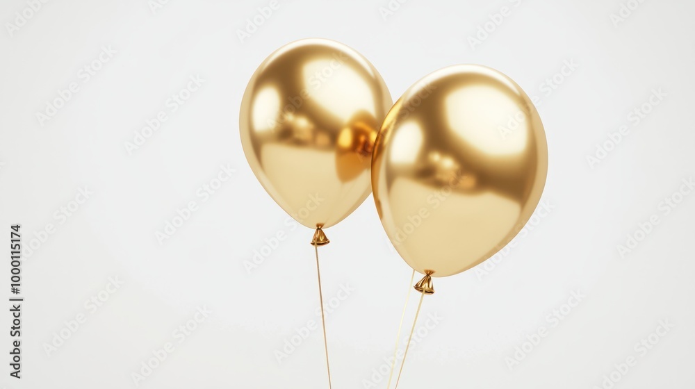 gold helium balloon. Birthday balloon flying for party and celebrations. Isolated on white background. Generative AI gold helium balloon. Birthday balloon flying for party and celebrations. Isolated on white background. Generative AI
