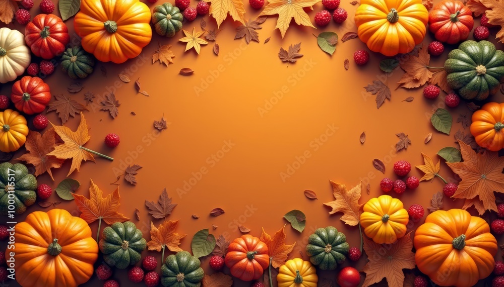 Fototapeta premium Autumn Harvest A bountiful display of pumpkins and berries