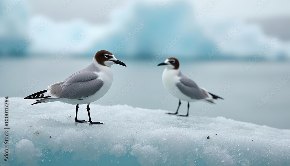  Birds of a feather standing on ice together