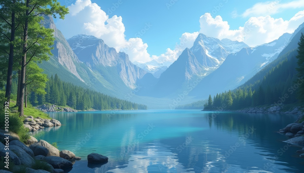 Tranquil mountain lake under a clear sky Tranquil mountain lake under a clear sky