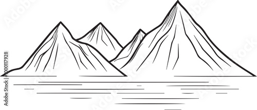 Mountain outline vector with the tree, Mountain range silhouette isolated vector illustration.