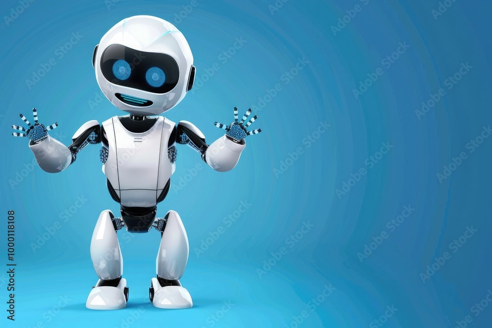 Happy robot waving on a blue background Happy robot waving on a blue background