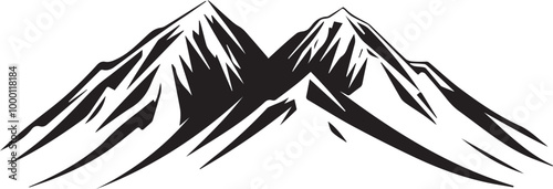 Mountain outline vector with the tree, Mountain range silhouette isolated vector illustration.