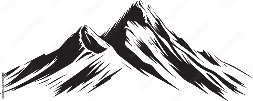 Naklejka premium Mountain outline vector with the tree, Mountain range silhouette isolated vector illustration.