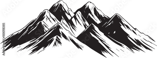 Black silhouette mountains outline vector illustration, 
