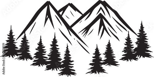 Mountain outline vector with the tree, Mountain range silhouette isolated vector illustration.