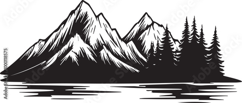 Black silhouette mountains outline vector illustration, 