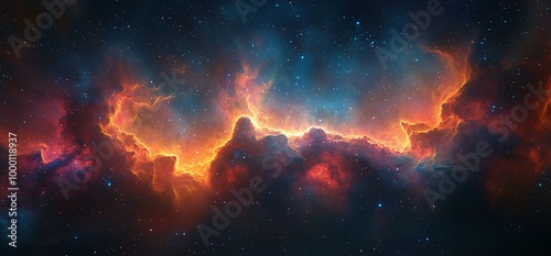 A vibrant cosmic scene showcasing colorful nebulae and stars in deep space.