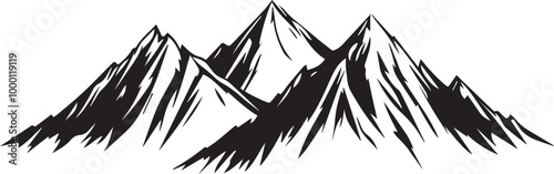 Black silhouette mountains outline vector illustration, 