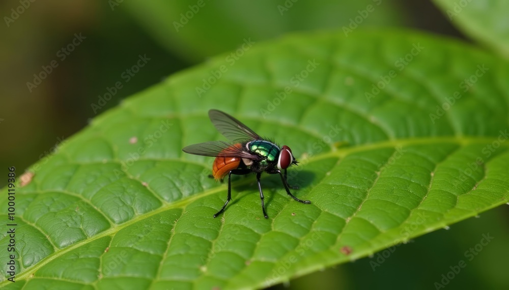 Vibrant bee on leafy green natures beauty in focus Vibrant bee on leafy green natures beauty in focus