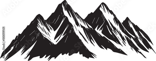 Black silhouette mountains outline vector illustration, 