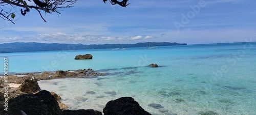 Island holiday paradise, coast with sand whthe beach and trees photo