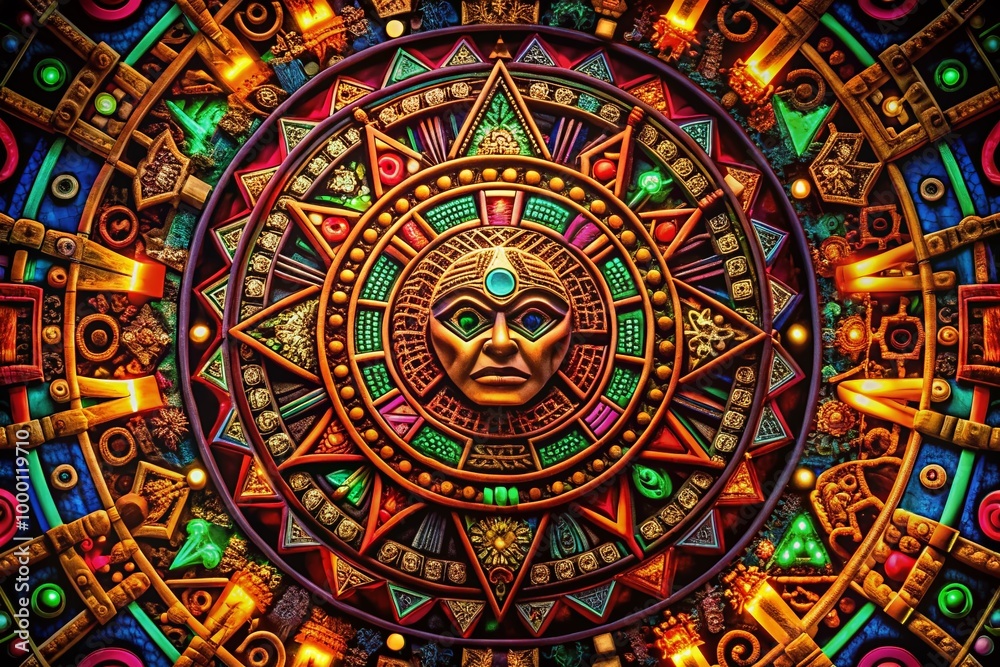 Intricate Golden Aztec Pattern with Geometric Designs and Ancient Symbols for Decorative Use Intricate Golden Aztec Pattern with Geometric Designs and Ancient Symbols for Decorative Use