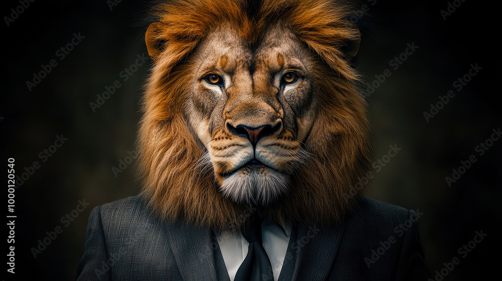 Corporate Lion Portrait: Lion in Suit Business Concept, Animal Photography Corporate Lion Portrait: Lion in Suit Business Concept, Animal Photography