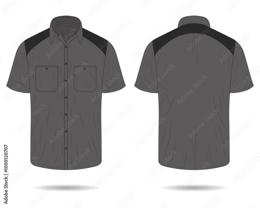 Short sleeve button down work shirt mockup front and back view Short sleeve button down work shirt mockup front and back view
