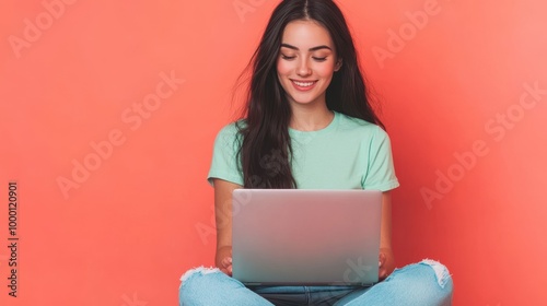 The Woman with Laptop Smiling