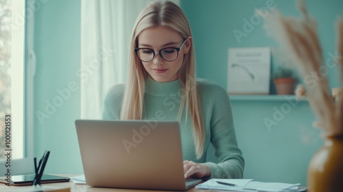 The Woman Using Laptop Stylishly
