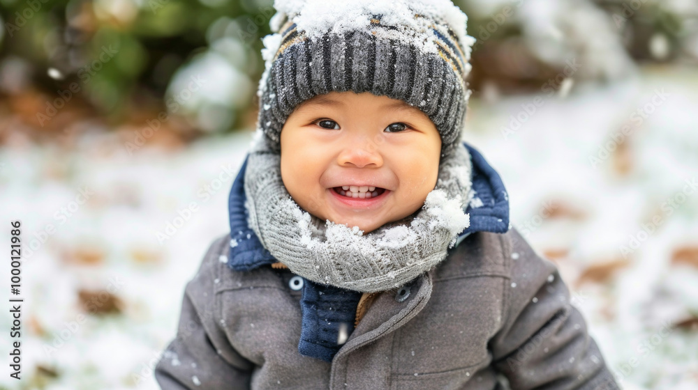 Adorable Asian Child Enjoying Winter Wonderland with a Bright Smile. Concept of Childhood Joy, Winter Fun, Seasonal Happiness Adorable Asian Child Enjoying Winter Wonderland with a Bright Smile. Concept of Childhood Joy, Winter Fun, Seasonal Happiness
