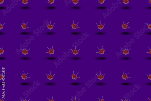 Vintage seamless pattern with red crowns with neon outline.crowns in vintage style, evenly distributed on a dark purple background, which gives the design a sense of grandeur and illumination.