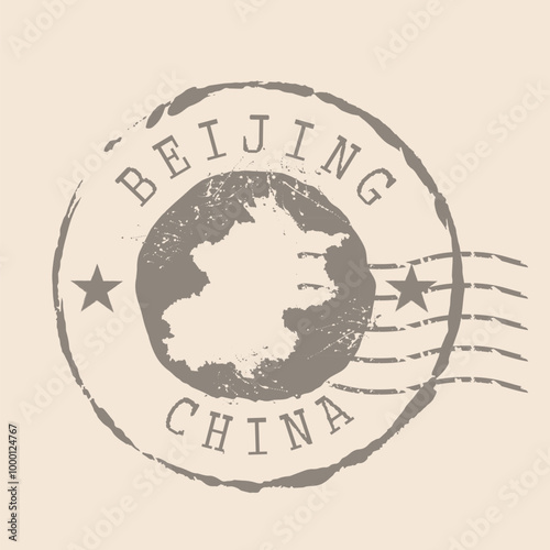 Stamp Postal of Beijing is capital of China. Map Silhouette rubber Seal.  Design Retro Travel. Seal  Map of Beijing  grunge  for your design. China. EPS10