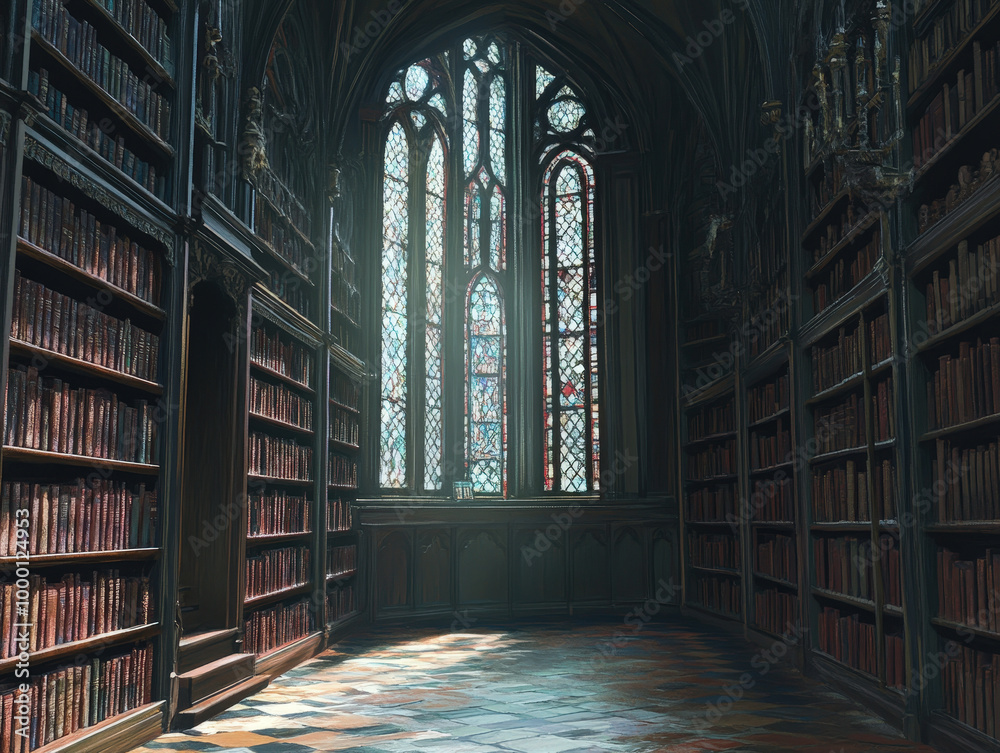 Dimly Lit Gothic Library Corner Dimly Lit Gothic Library Corner