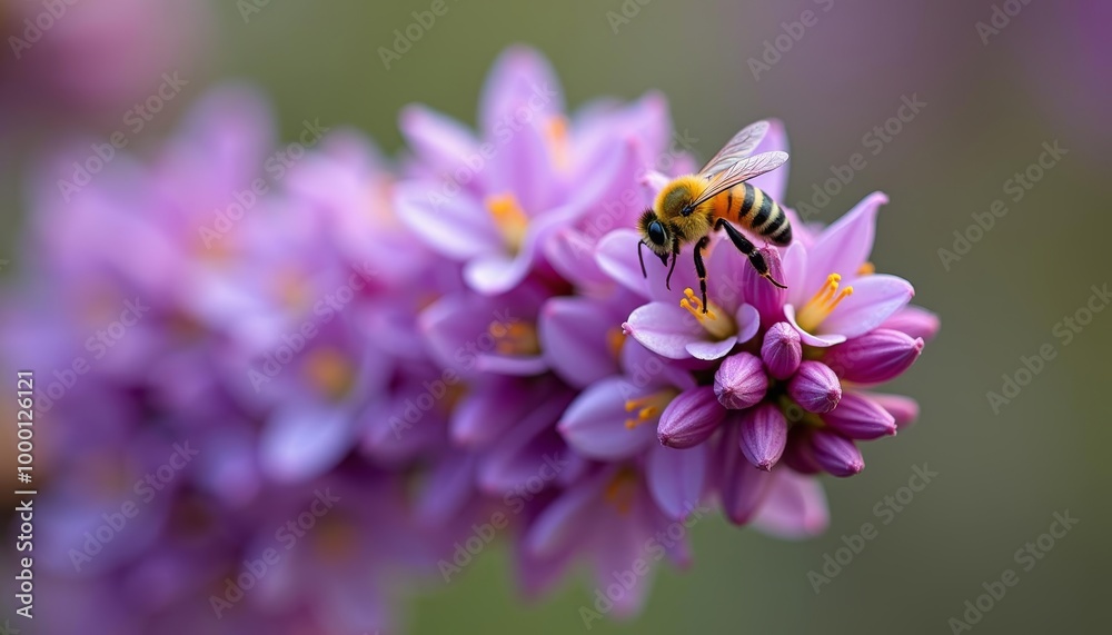 Beeautiful interaction A bee visits a vibrant purple flower Beeautiful interaction A bee visits a vibrant purple flower
