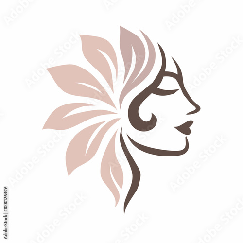 Floral haired woman face vector stryle 