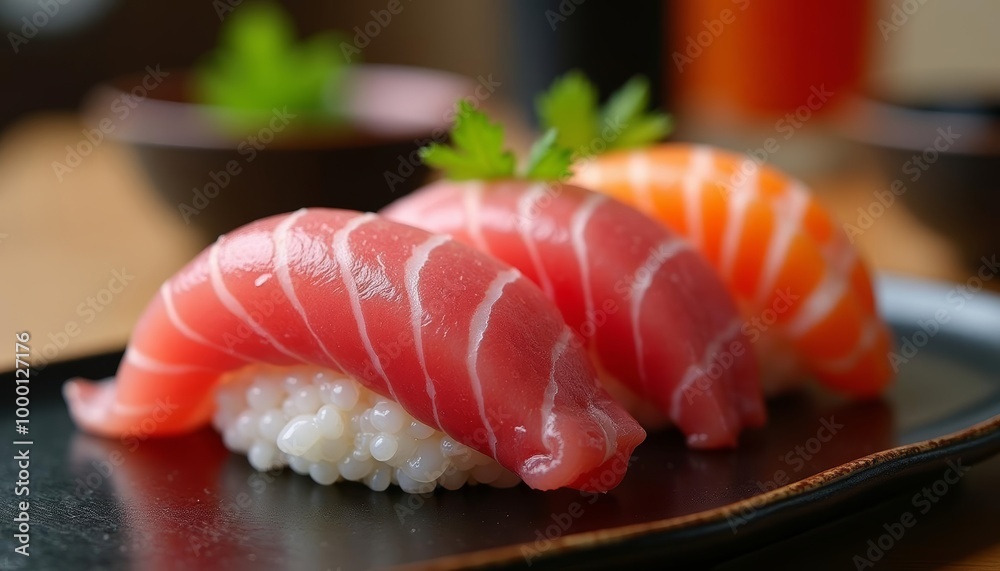 Delicate sushi artistry on a plate Delicate sushi artistry on a plate