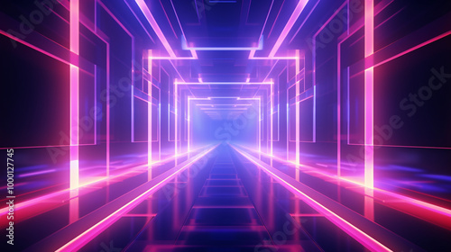 3D abstract background with neon lights. neon tunnel .space construction .