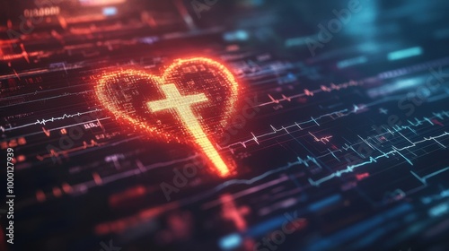 Heart monitor displaying a cross, combining medical technology with Christian faith and symbolizing hope and spiritual strength photo
