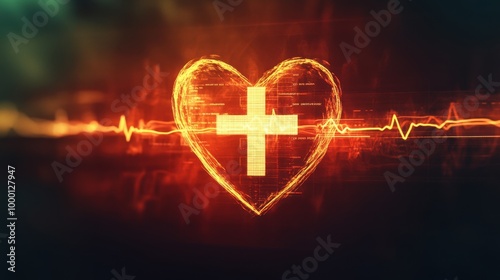 Heart monitor displaying a cross, combining medical technology with Christian faith and symbolizing hope and spiritual strength photo