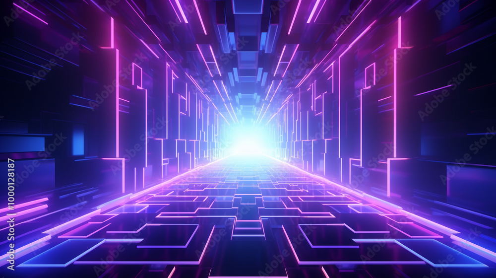 3D abstract background with neon lights. neon tunnel .space construction . .3d illustration 3D abstract background with neon lights. neon tunnel .space construction . .3d illustration