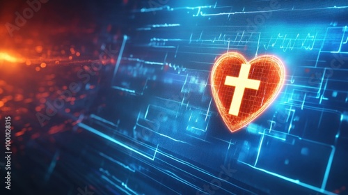 Heart monitor displaying a cross, combining medical technology with Christian faith and symbolizing hope and spiritual strength photo