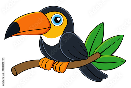 Toucan on a Branch Clipart Vector Illustration