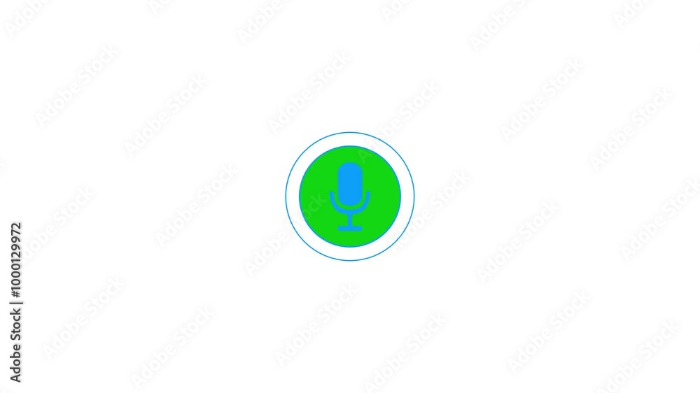 Abstract blue microphone and sound wave on white background. Radio wave and voice recording podcast mic microphone button icon animation. Podcasting microphone broadcasting sound waves animation. Abstract blue microphone and sound wave on white background. Radio wave and voice recording podcast mic microphone button icon animation. Podcasting microphone broadcasting sound waves animation.