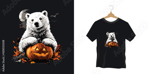 Vector illustration of Halloween celebration of polar bear in t-shirt design