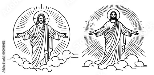 Set of Jesus Christ Silhouettes in Doodle Style: Spiritual Icons in Black and White