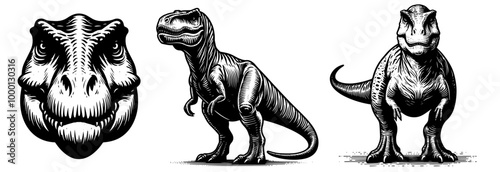 creative t-rex dinosaur silhouette illustrations black vector