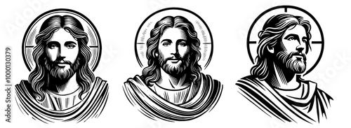 classic black and white vector depiction of jesus christ portrait