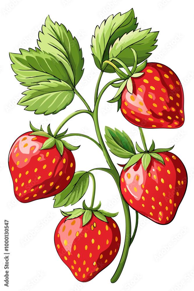 strawberry with leaves - vector illustration of strawberry isolated on white, strawberry vector art strawberry with leaves - vector illustration of strawberry isolated on white, strawberry vector art