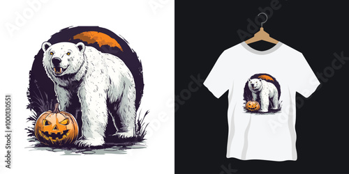 Vector illustration of Halloween celebration of polar bear in t-shirt design