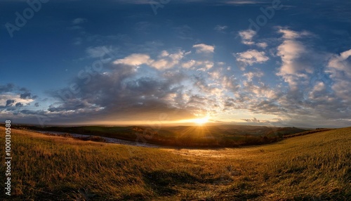 Panorama of Sunset or sunrise with clouds