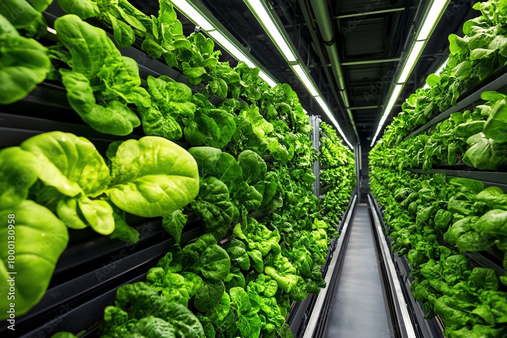 Inside Crops Futuristic farming facility using vertical agriculture, where crops ...