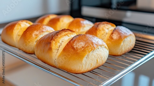 Freshly Baked Pastry Rolls on Baking Rack in Cozy Kitchen Setting