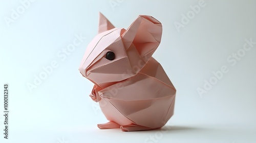 create An origami A Cute Hamster: Small rodents that are often kept as pets , in a graceful pose, with intricate folds in detail. The setting should be playful and endearing, with soft pastel-colored 