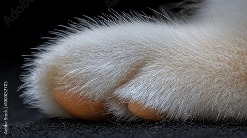 Close-Up of White Cat Paw with Soft Fur