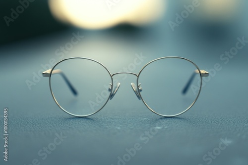 Round Gold-Rimmed Glasses on a Blue Surface