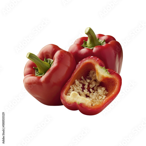 Red Bell Peppers with Seeds on White Background